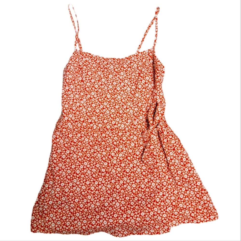 Trixxi burnt orange Floral Spaghetti Strap linen wrap skirt Romper